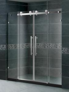 China SGCC Certification Double Sliding Shower Enclosures Tempered Glass Stainless Steel Handle factory