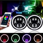3700lm Jeep Wrangler Headlights , 7 Inch Round LED Headlights RGB Halo with