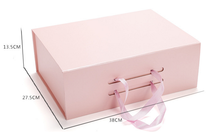 38*27.5*13.5cm Custom Fancy Design Paper Foldable Magnetic Gift Box with Ribbon Handle