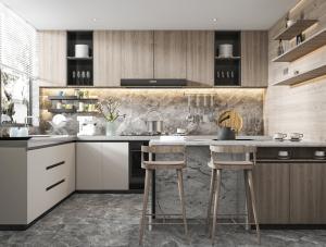 China Residence Contemporary Kitchen Cabinet with Glossy Surface Lacquer Door Panel factory