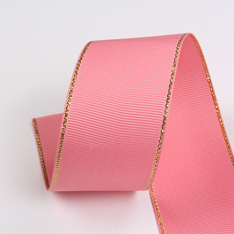 2.5cm Polyester Gold Edge Double Face Grosgrain Ribbon for Christmas Tree and Bag Handles
