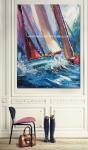 Abstract Palette Knife Sailing Boats Paintings, Hand Painted Thick Oil Canvas