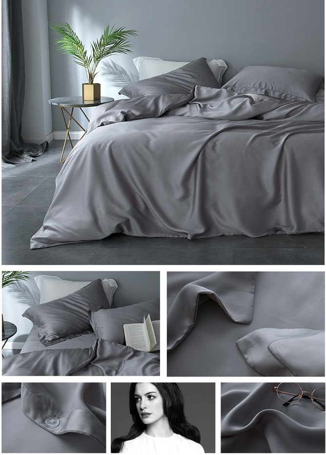Home Bedding Set Oeko-tex Certified Lenzing Tencel Duvet Cover and Soft Silk Bedsheet