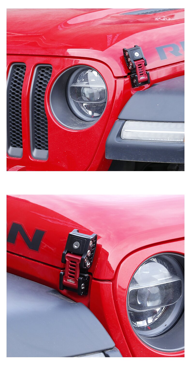 Jeep Wrangler JK JL 2007 Heavy Duty Black Aluminum Hood Latch Kit Set with U.S. Flag