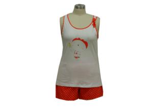 China 100% Cotton Ladies Loungewear Sets Cartoon Printing Sleeveless Top + Allover Print Shorts factory