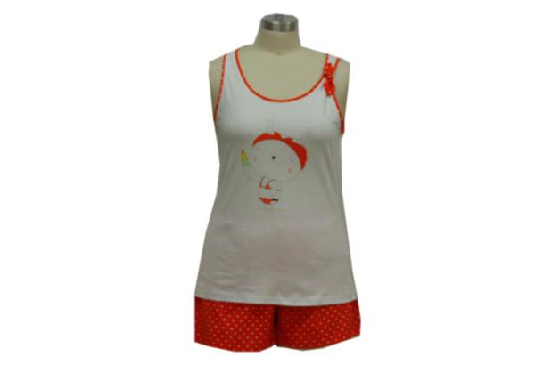 100% Cotton Ladies Loungewear Sets Cartoon Printing Sleeveless Top + Allover