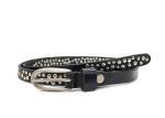 15mm Skinny Leather Belt For Women Decorated With Round Bomb Studded , Metal Pin
