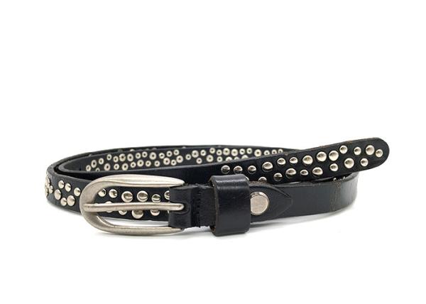 15mm Skinny Leather Belt For Women Decorated With Round Bomb Studded , Metal Pin