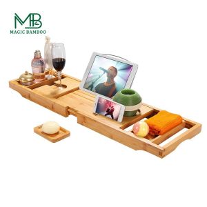 CE Certificate Bamboo Bathroom Caddy Tray For Bathtub