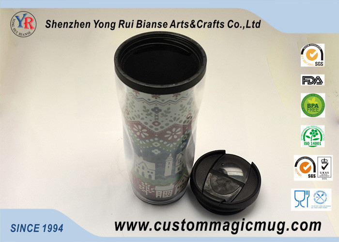 Double Wall Eco Friendly Travel Mugs , Plastic Coffee Cups With Lids 350ml 12oz