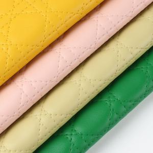 China Waterproof Artificial PVC Leather For Bags Embroidered Plaid Woven Pattern factory