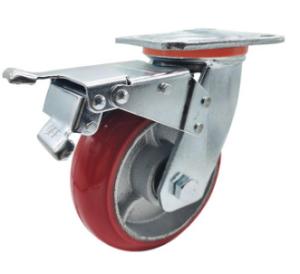 China 8 Inch Swivel Caster Wheels Heavy Duty Orange PU Castor Wheel Iron Wheels factory