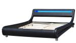 Wave Shape LED Upholstered Bed Full Size Faux Leather Platform