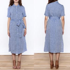 China Women Casual Button Down Solid Midi Linen Dresses ladies factory