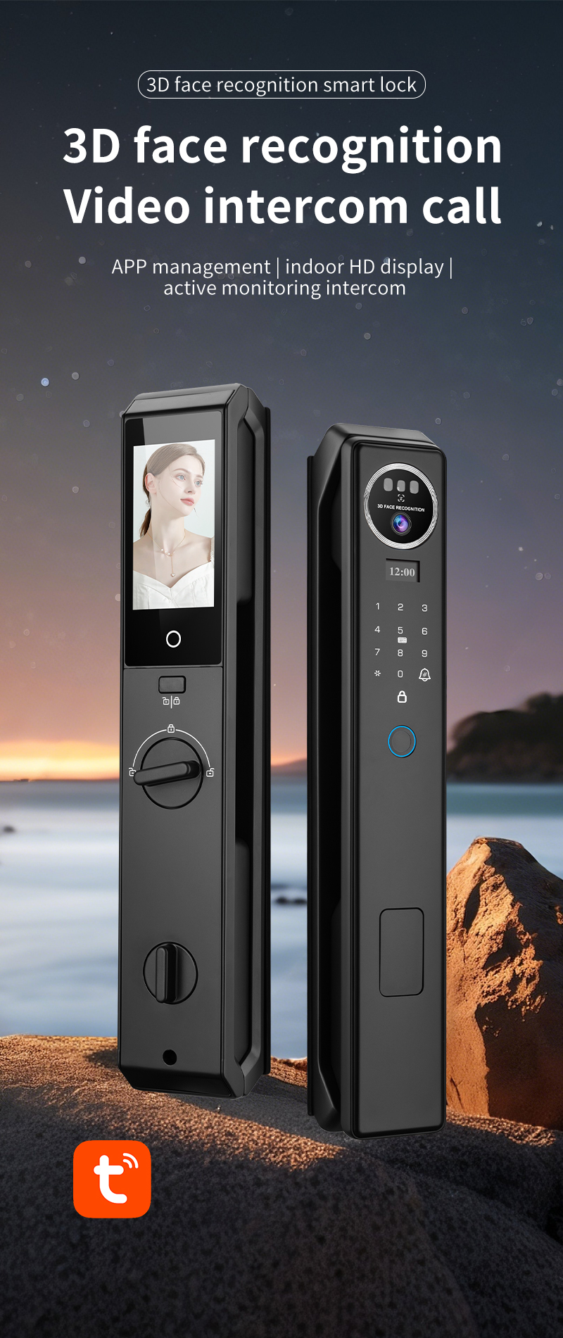 Smart Lock With Face ID Camera Cerradura Biometric Fingerprint Tuya WiFi Video Calling