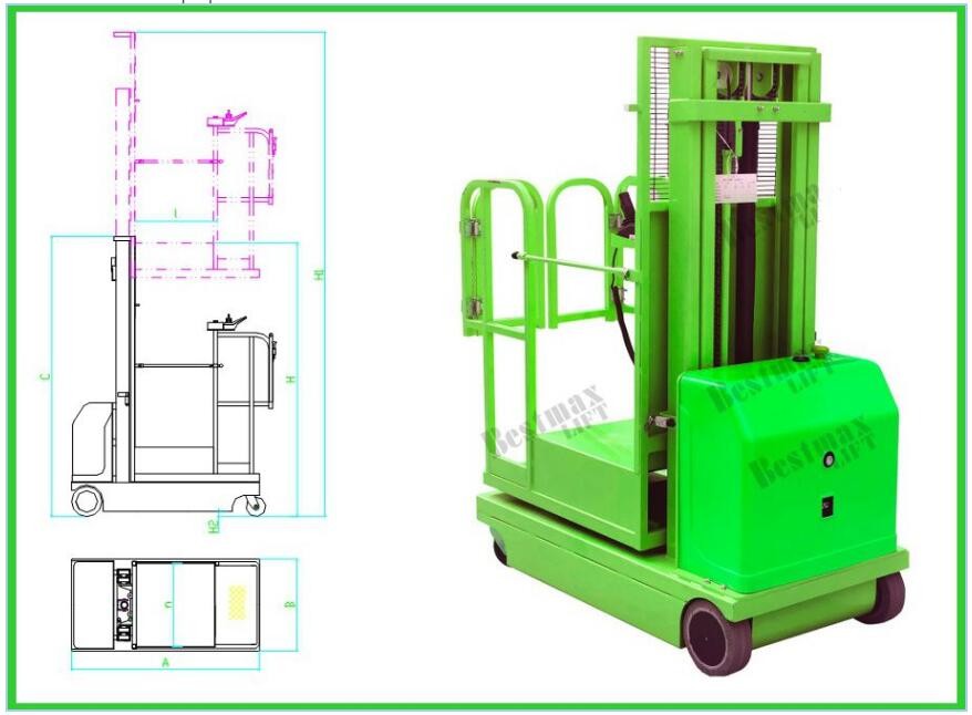 4m 300kg Fully Electric Hydraulic Order Picker With CE Certified