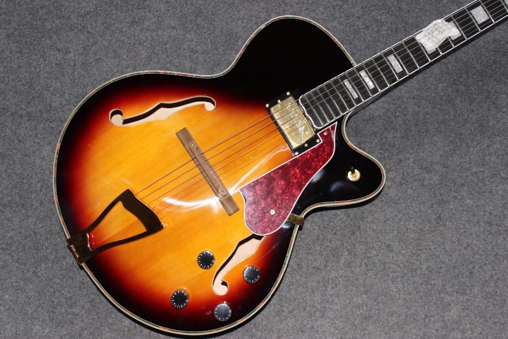Custom Electric Guitar Quilted Maple Top & orange double F hole Mahogany Body Neck