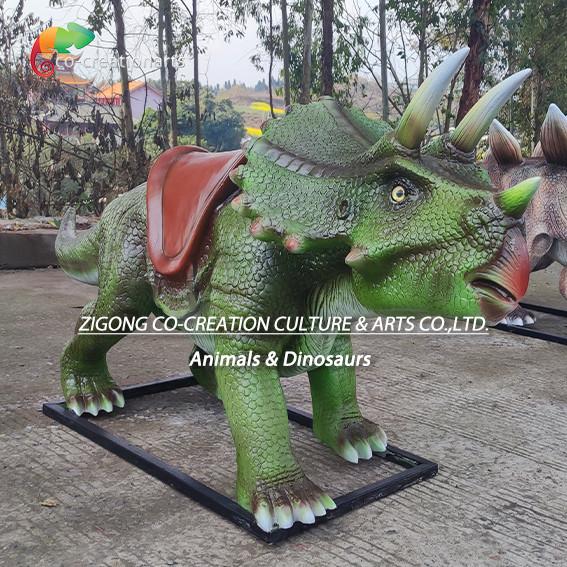 Interactive Fiberglass Triceratops Ride-On: Child-Friendly Dinosaur Sculpture