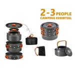 Stainless Steel Outdoor Cooking Set Rolled Edge Camping Cookware For 1-2 P