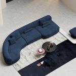 Blue Curved Sectional Sofa Fabric U Shape Lobby Reception Set Furniture