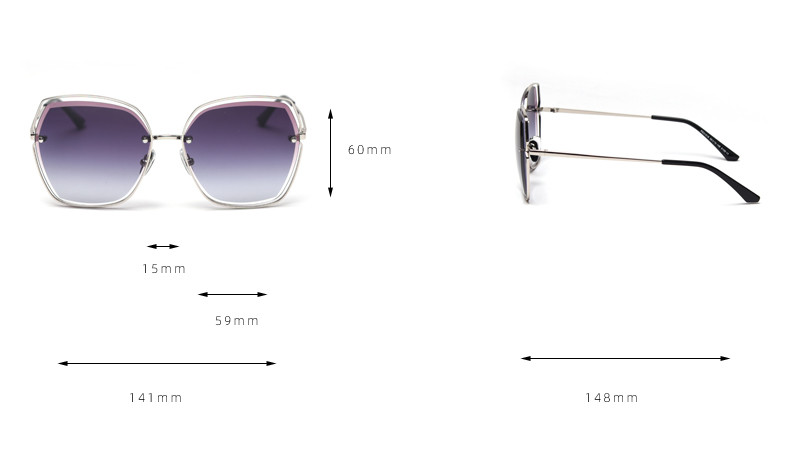 Adult Metal Frame Polarized Sunglasses Hollow Gradient Lens Rimless Designer
