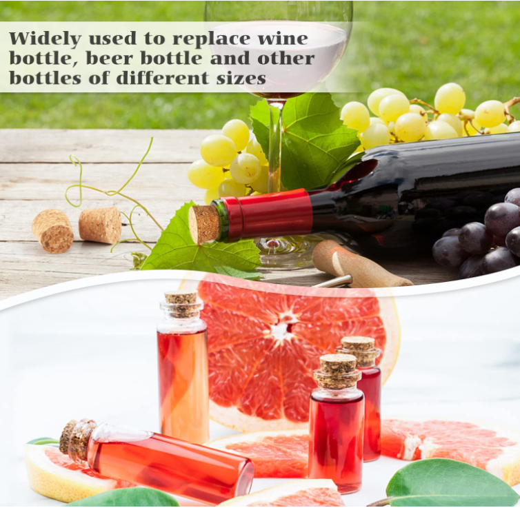 LS Clear Glass Bottle Caps for Conical Cork Wine Bottle Stoppers in Custom Sizes