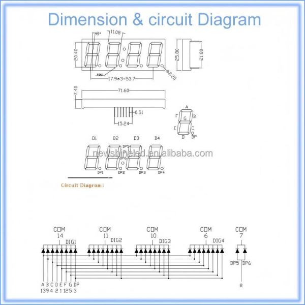0.8 Inch 4 digit LED Seven Segment Clock Display