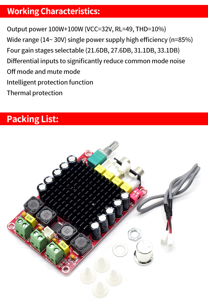 CA-7498 2*100W Dual Channel Power Amplifier Board for Home Stereo TDA7498 Audio Board