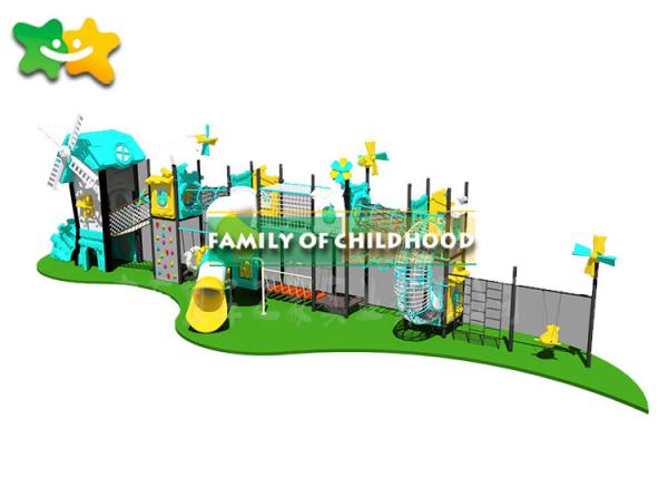Fun Outdoor Playhouse With Slide And Swing , Kids Outdoor Climbing Equipment