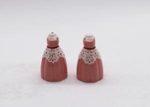China Handmade Dolomite Ceramic Salt And Pepper Shakers Set Pink Ballet Dress Design factory