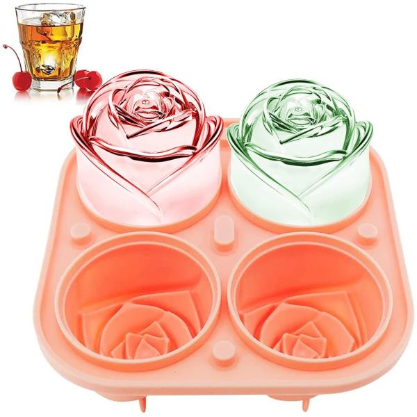 Rose Ice Cube Mold,Bongpuda Silicone Ice Cube Tray,4 Cavity Silicone Rose Ice