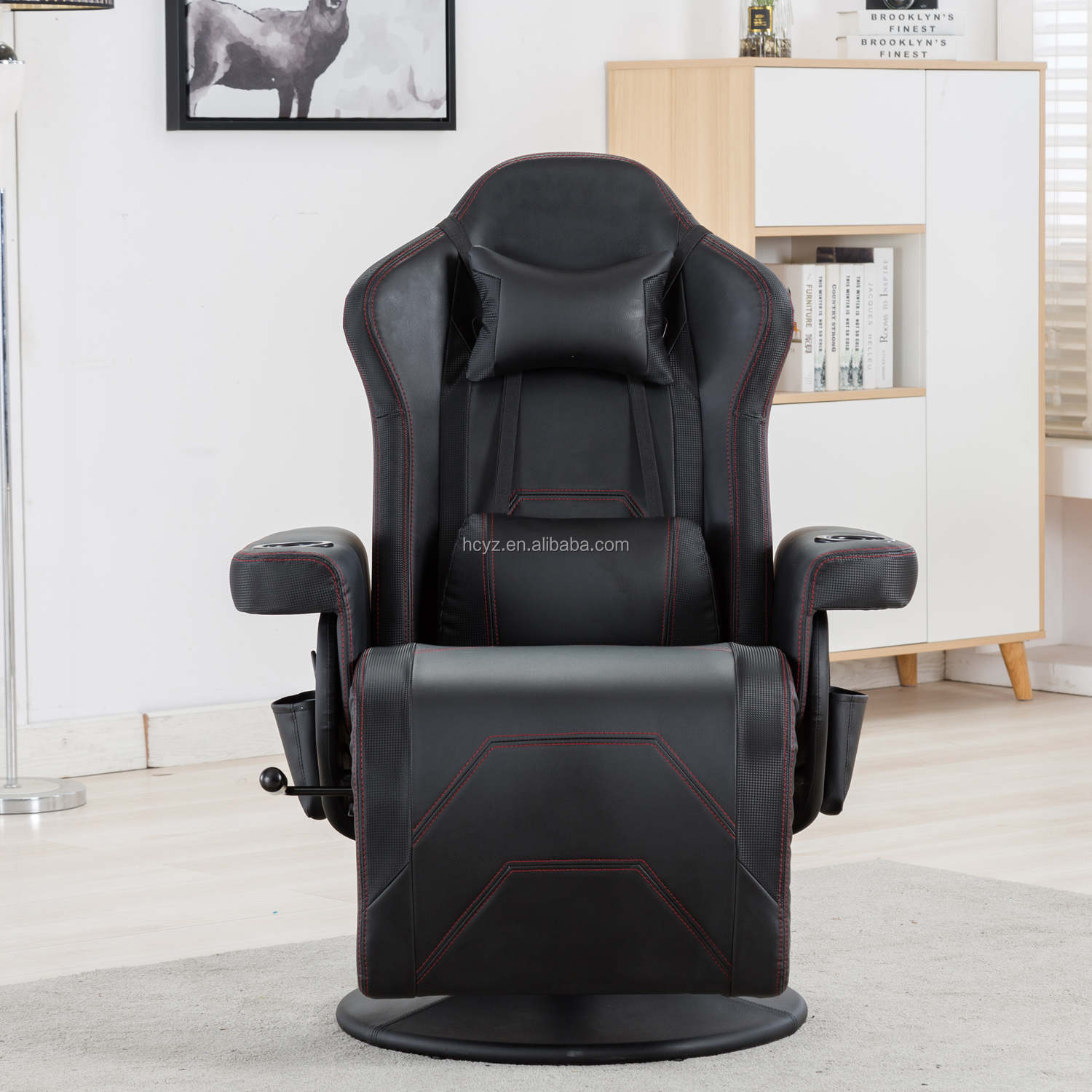 Gaming Chair With Cup Holder Pink Racing Style Leather Ergonomic Seat Swivel Sofa For Home