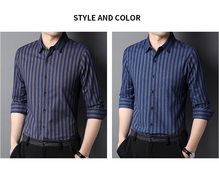 Breathable Dark Blue Long Sleeve Cotton Shirt for Men's Casual Fashion in Autumn 2021