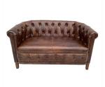 Retro Leather Tufted Back Sofa With Wood Legs