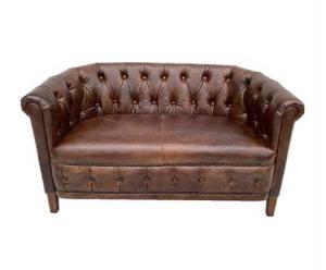 China Retro Leather Tufted Back Sofa With Wood Legs factory