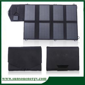 China Hot selling 8 foldings 28w dual voltage controller auto solar charger for laptop battery / Ipad / Iphone for travel factory