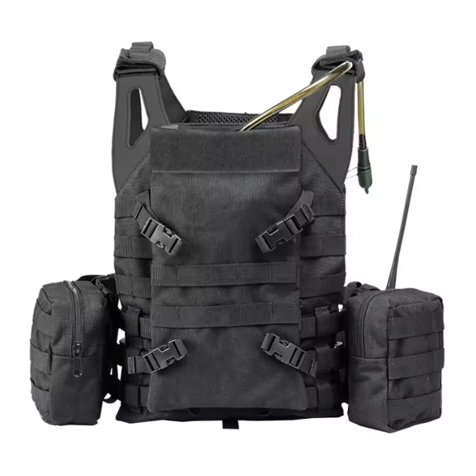 Tactico Black Leather Shoulder Molle Pouches Plate Carrier Training Tactical Vest With Water Bag