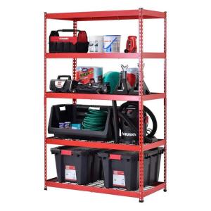China Red Storage Shelf Rack 5 Tier Heavy Duty Steel Garage Storage Shelving Unit factory