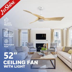 China 230V Solid Wood Blades 3 Color LED Dimmable Ceiling Fan With Remote Control factory