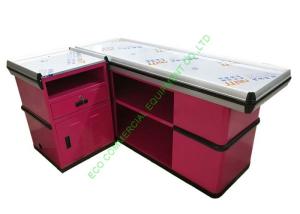 China Used Grocery Store Check-out Cash Counter Steel Red Cash Wrap Counter factory