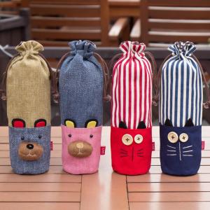 China Cute Animal Print Organic Cotton Canvas Drawstring Beer Holder Bag factory