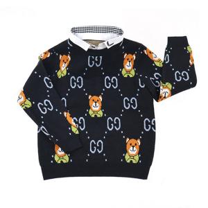 China Children's fake-shirt Collar faux shirt Collar neck Jacquard Knit Bear Pattern Boy Girl Kid Winter sweater factory