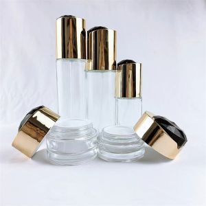 Empty Frosted Lotion Glass Pump Bottle with Golden Pump