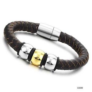 China Tagor Stainless Steel Jewelry Super Fashion Silicone Leather Bracelet Bangle TYSR029 factory