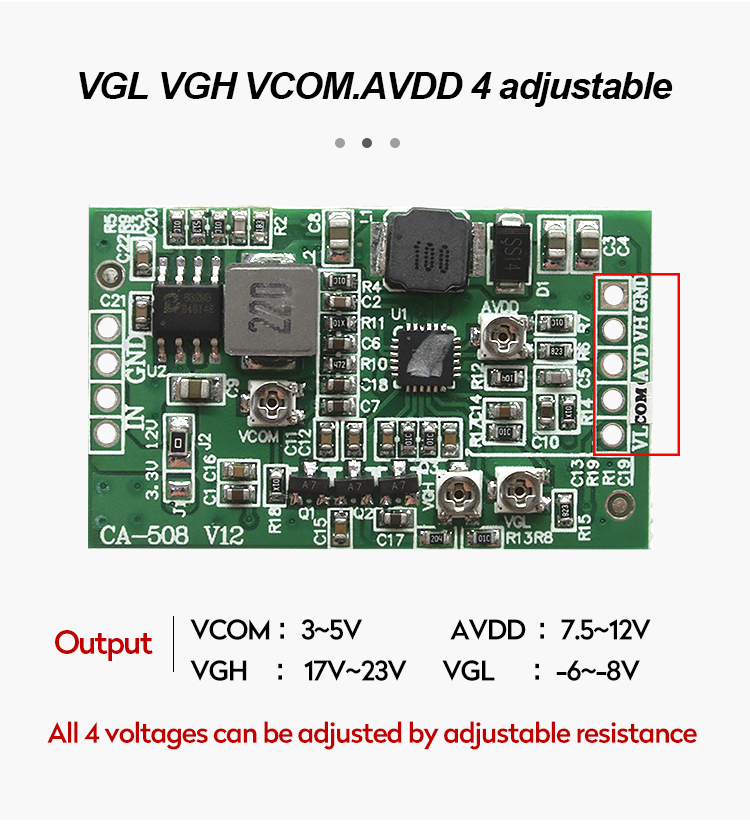 CA-508 12v Boost board module LCD LED TCON board VGL VGH VCOM.AVDD 4 adjustable