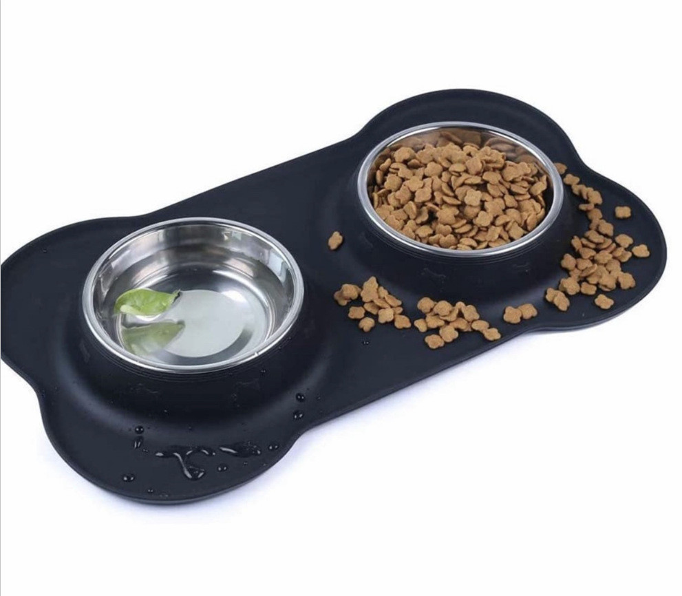 Silicone Pet Dog Stainless Steel Cat Bowl Meal Pad Portable