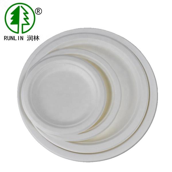 Waterproof White Biodegradable Sugarcane Bagasse Plates Plant Fibre Round White