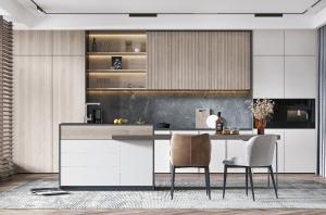China Ash Solid Wood Assembled Packing Kitchen Cabinet Charm For Hotel Apartment factory
