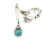 Women Jewelry 925 Silver Blue Chalcedony Cubic Zirconia Pendant Necklace (PSJ078
