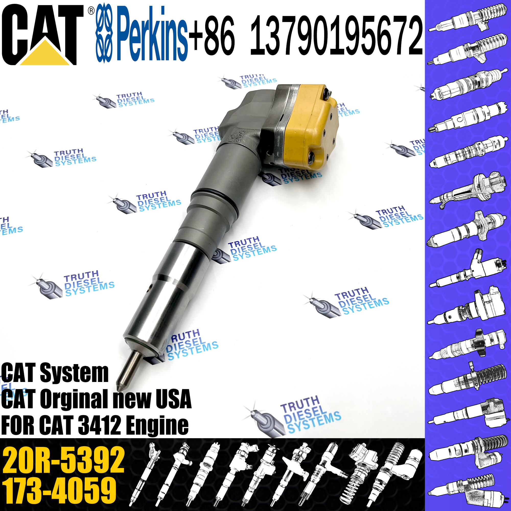 Diesel Injector 232-1167 20R-5392 4CR01974 169-7408 222-5967 232-1175 171-9704 196-1401 222-5966 for 3412E engine